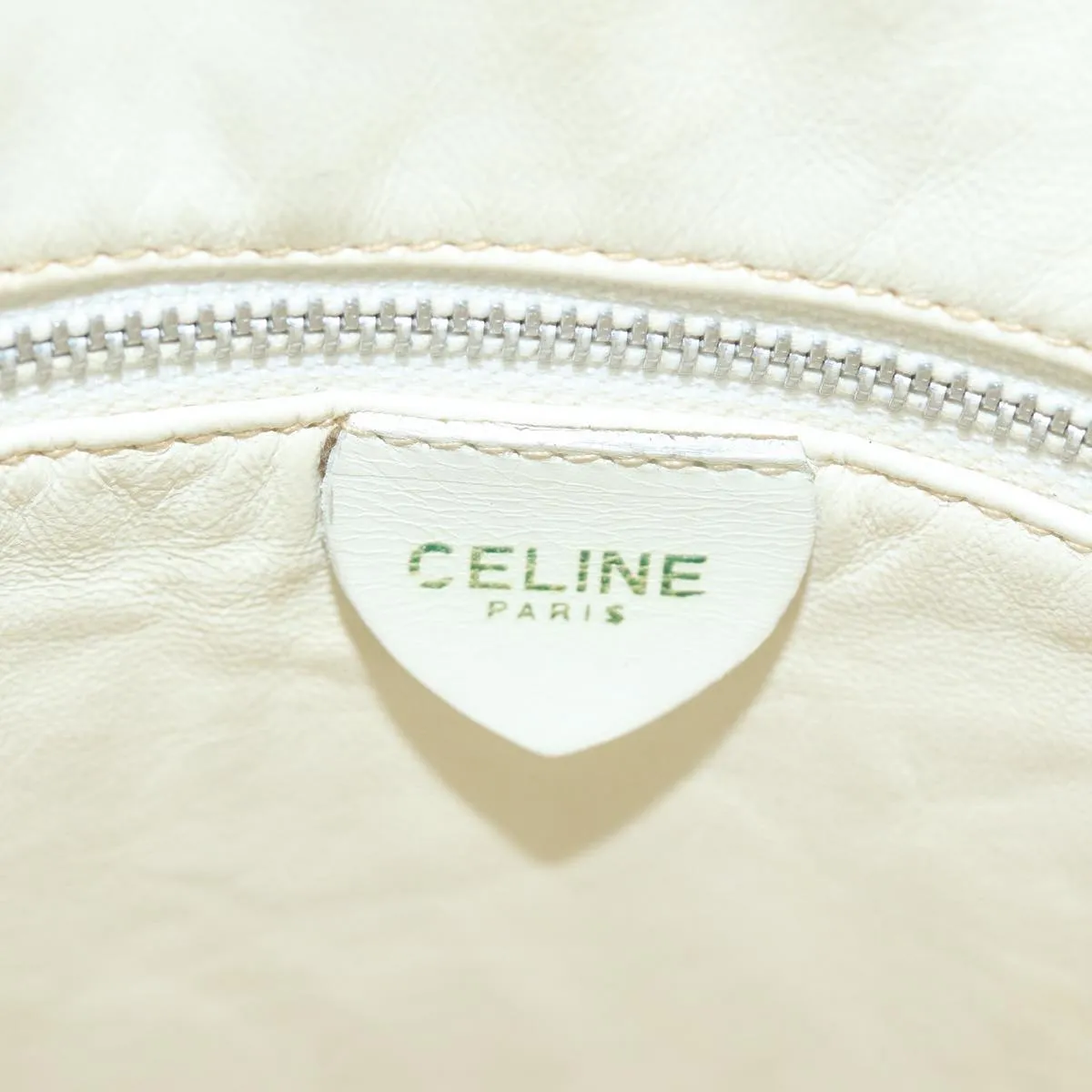 CELINE Shoulder Bag Leather White Silver Auth 86175