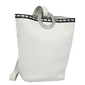 CELINE Shoulder Bag Leather White Silver Auth 86175