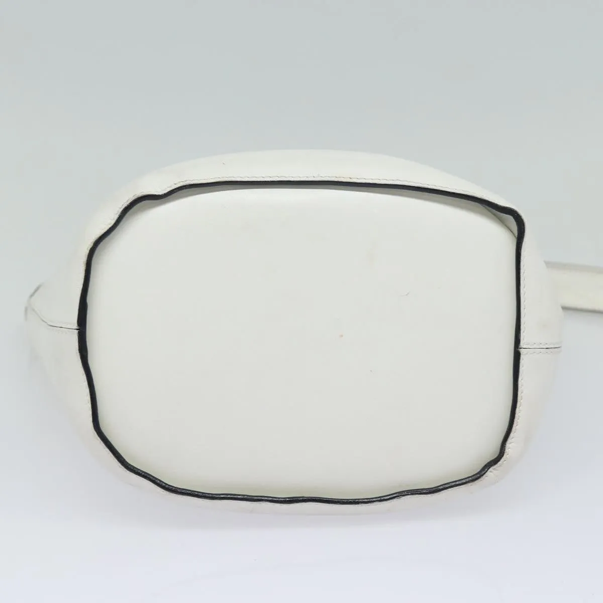 CELINE Shoulder Bag Leather White Silver Auth 86175