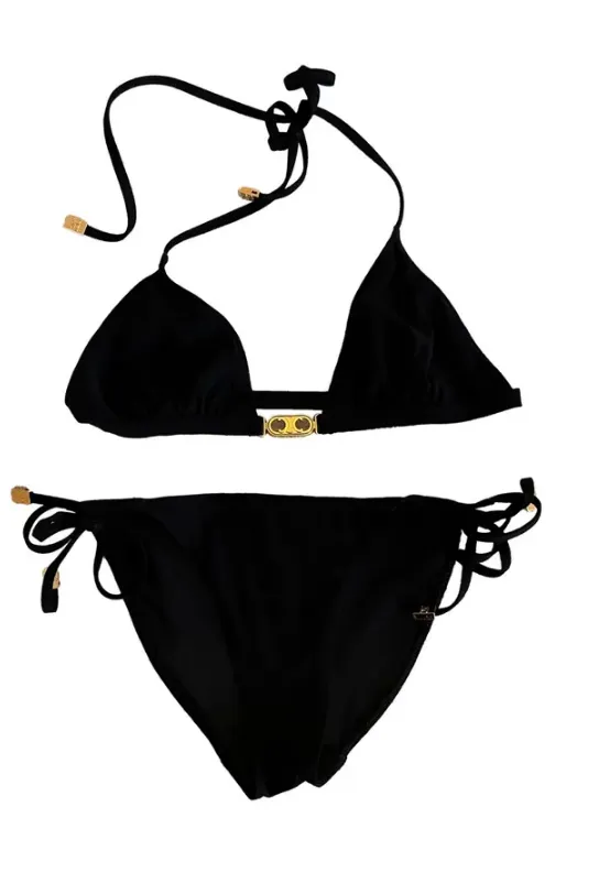 Celine two piece black bikini with triomphe logo detail   Size small