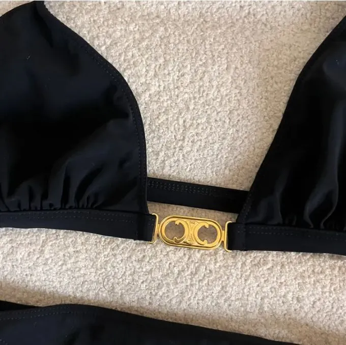 Celine two piece black bikini with triomphe logo detail   Size small