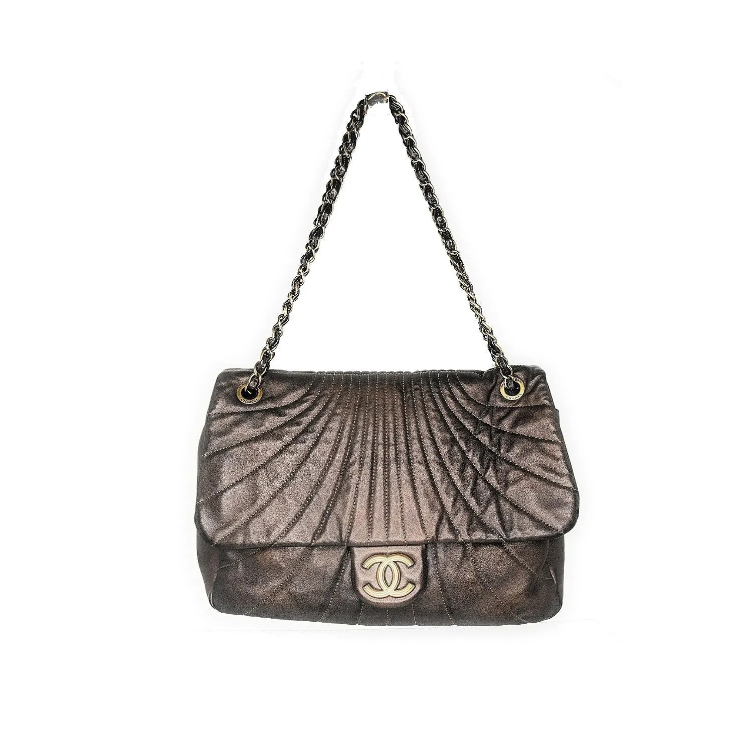 Chanel Bag Paris-Shanghai Quilted Fan Flap Bag Metallic Lambskin