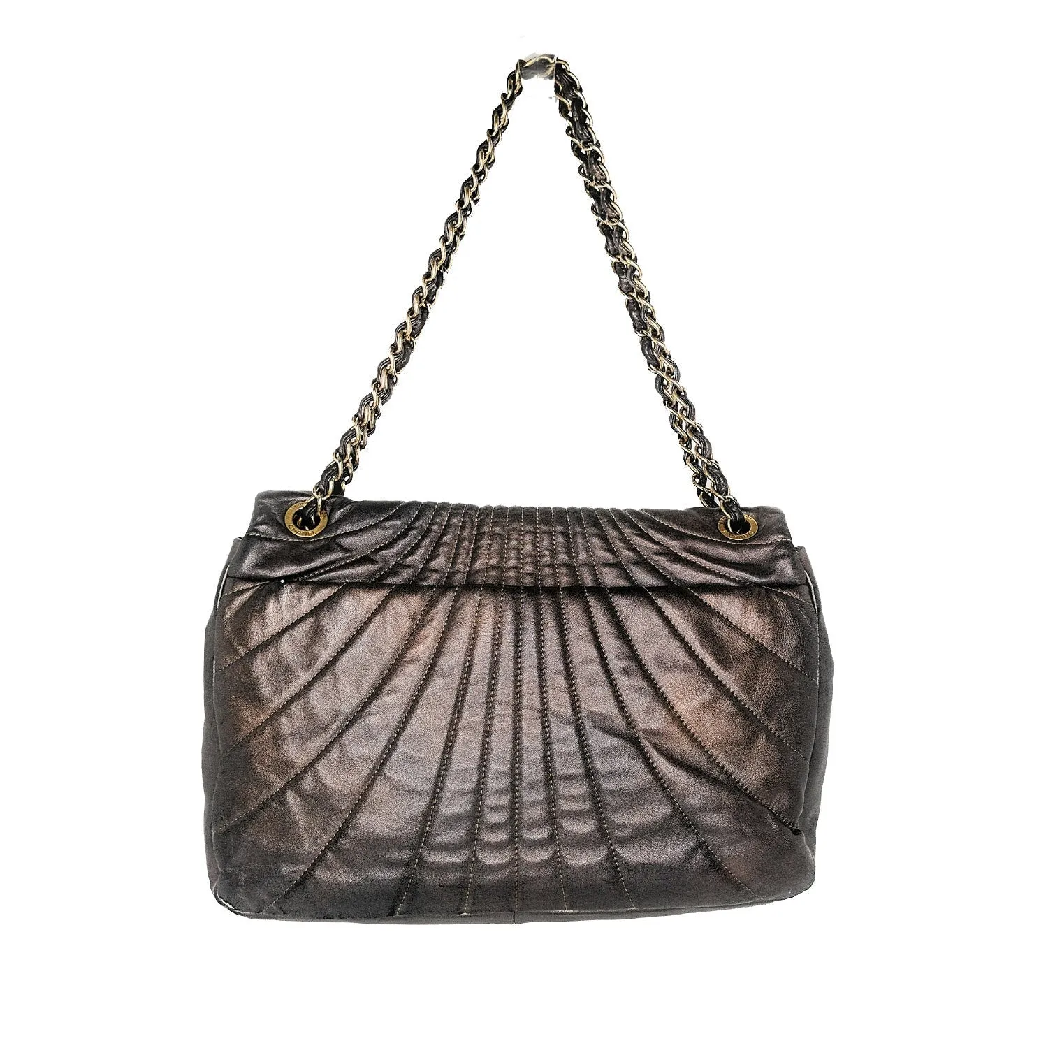 Chanel Bag Paris-Shanghai Quilted Fan Flap Bag Metallic Lambskin