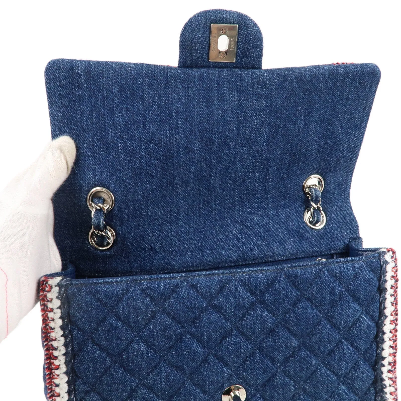 CHANEL Matelasse Denim Leather Chain Shoulder Bag Blue A57698