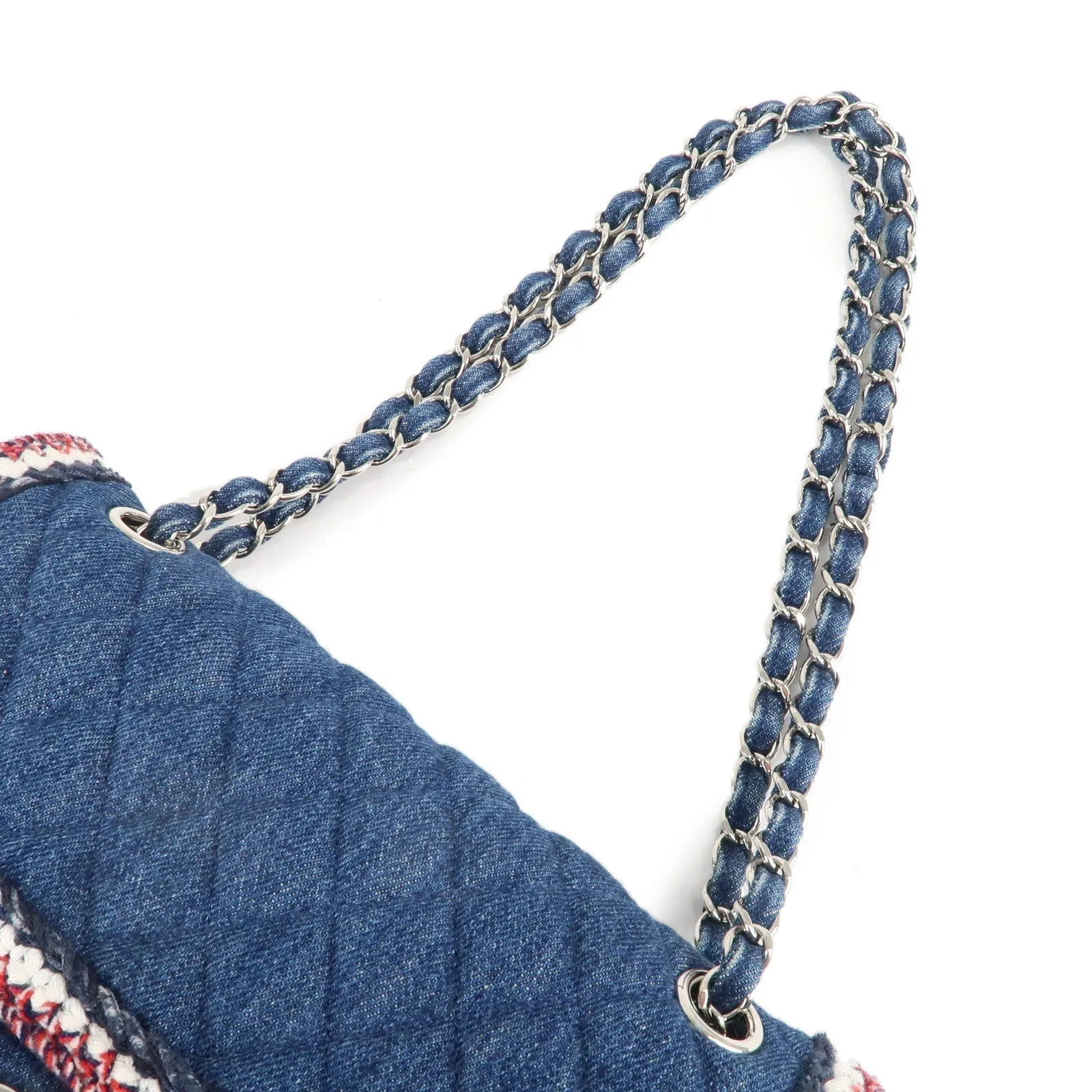 CHANEL Matelasse Denim Leather Chain Shoulder Bag Blue A57698