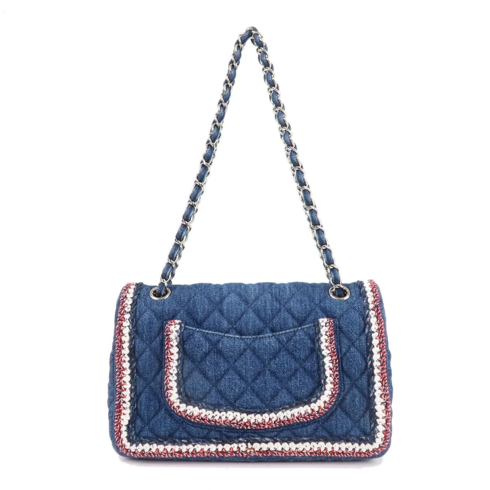 CHANEL Matelasse Denim Leather Chain Shoulder Bag Blue A57698