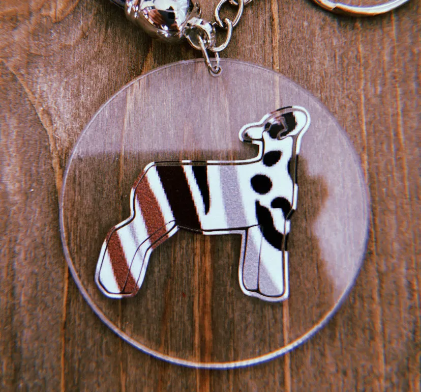 Crazy Zoo Print Lamb Clear Circle Keychain