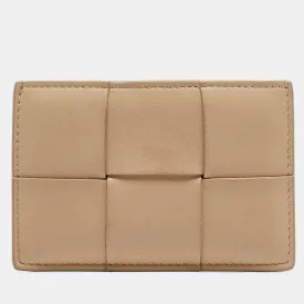 Cream Intrecciato Leather Cassette Flat Card Holder