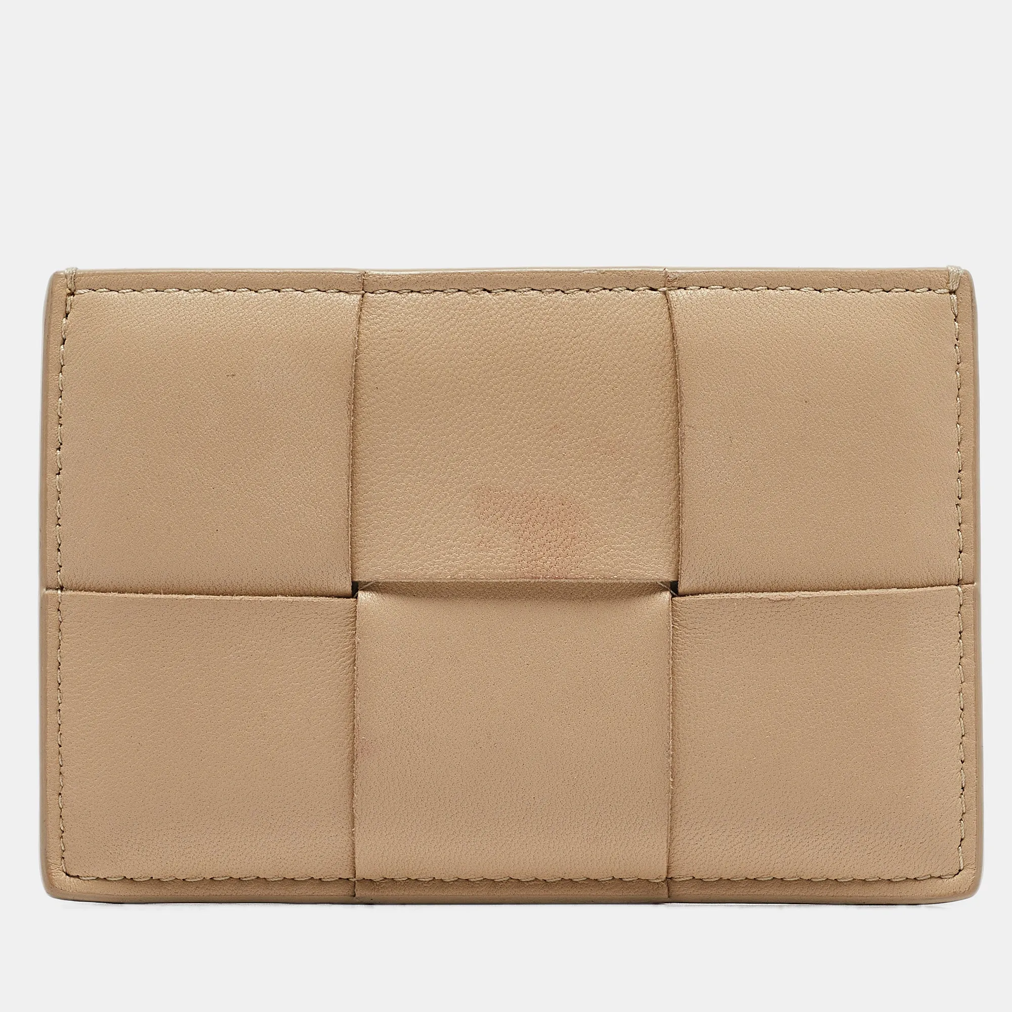 Cream Intrecciato Leather Cassette Flat Card Holder