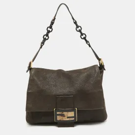 Dark Brown Nubuck Shimmer Leather Mama Forever Shoulder Bag