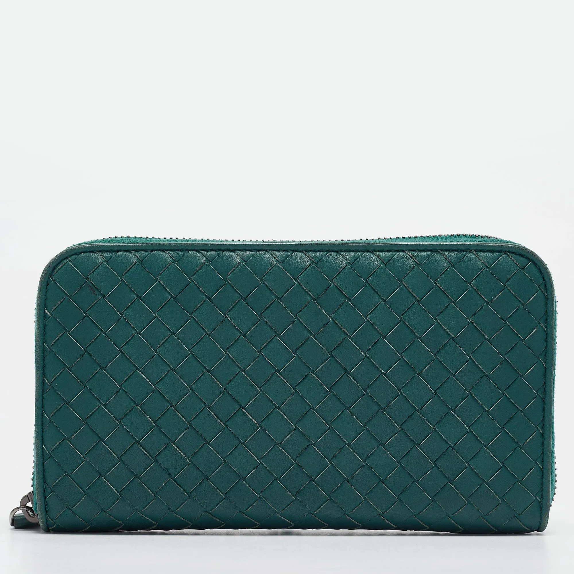 Dark Green Intrecciato Leather Continental Wallet