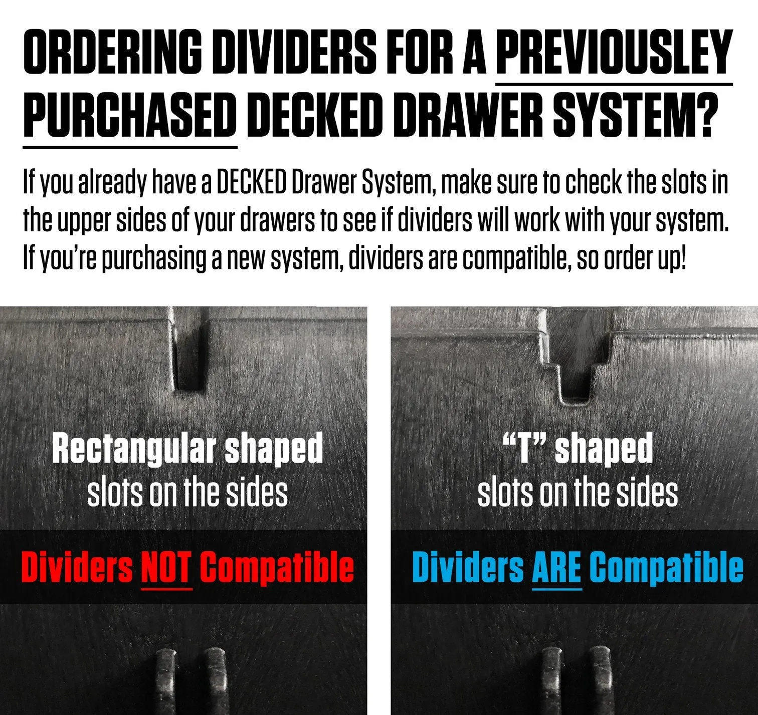 Decked Drawer Dividers - Wide- 4  | 8" Tall x 18 5/8" Wide