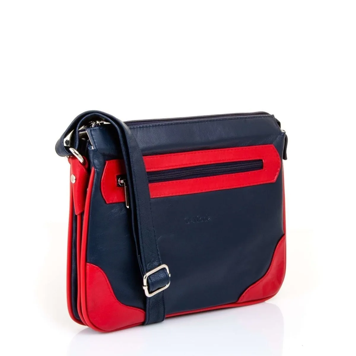 Dublin Unisex Cross Body Bag - Soft Leather Navy Blue / Red Bag