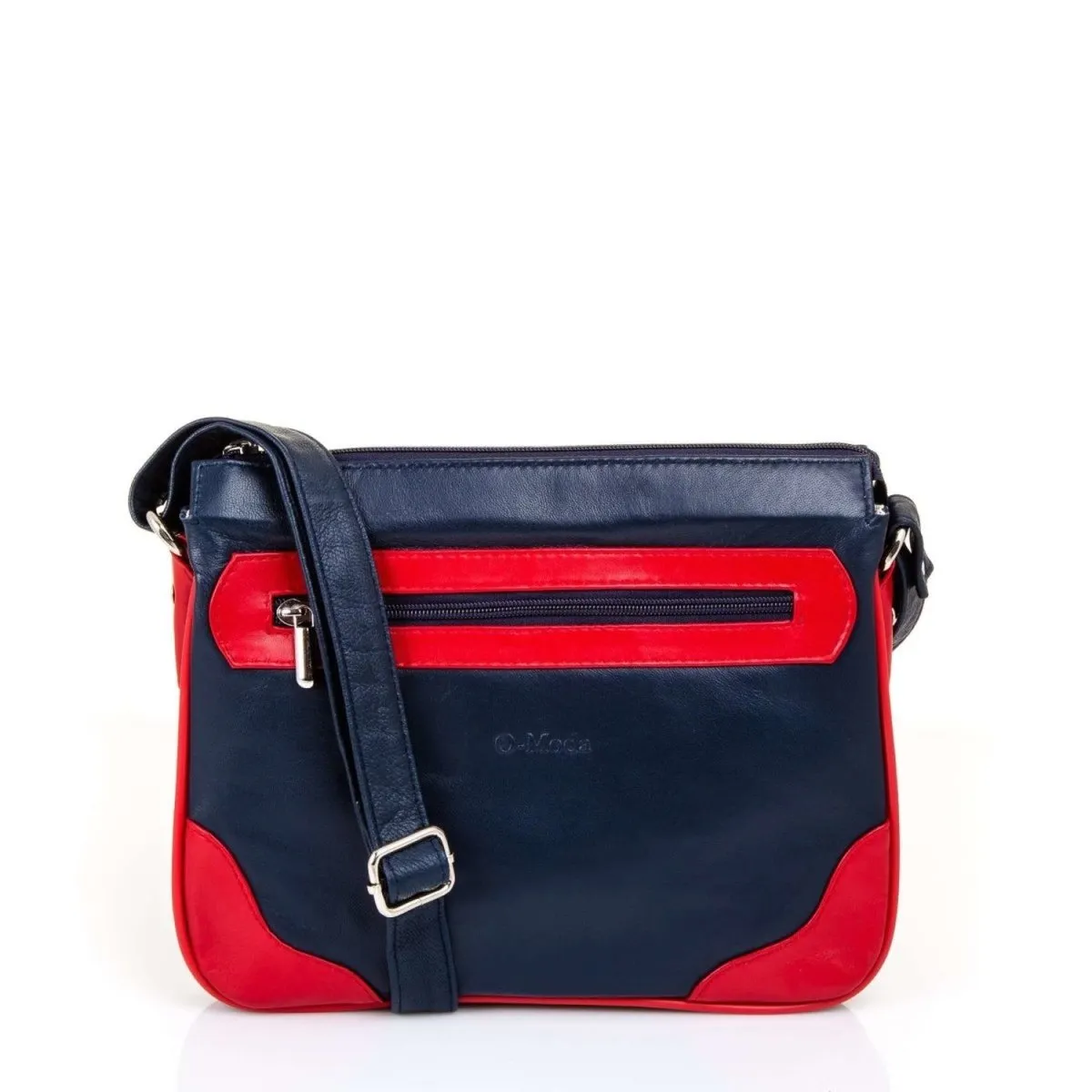 Dublin Unisex Cross Body Bag - Soft Leather Navy Blue / Red Bag