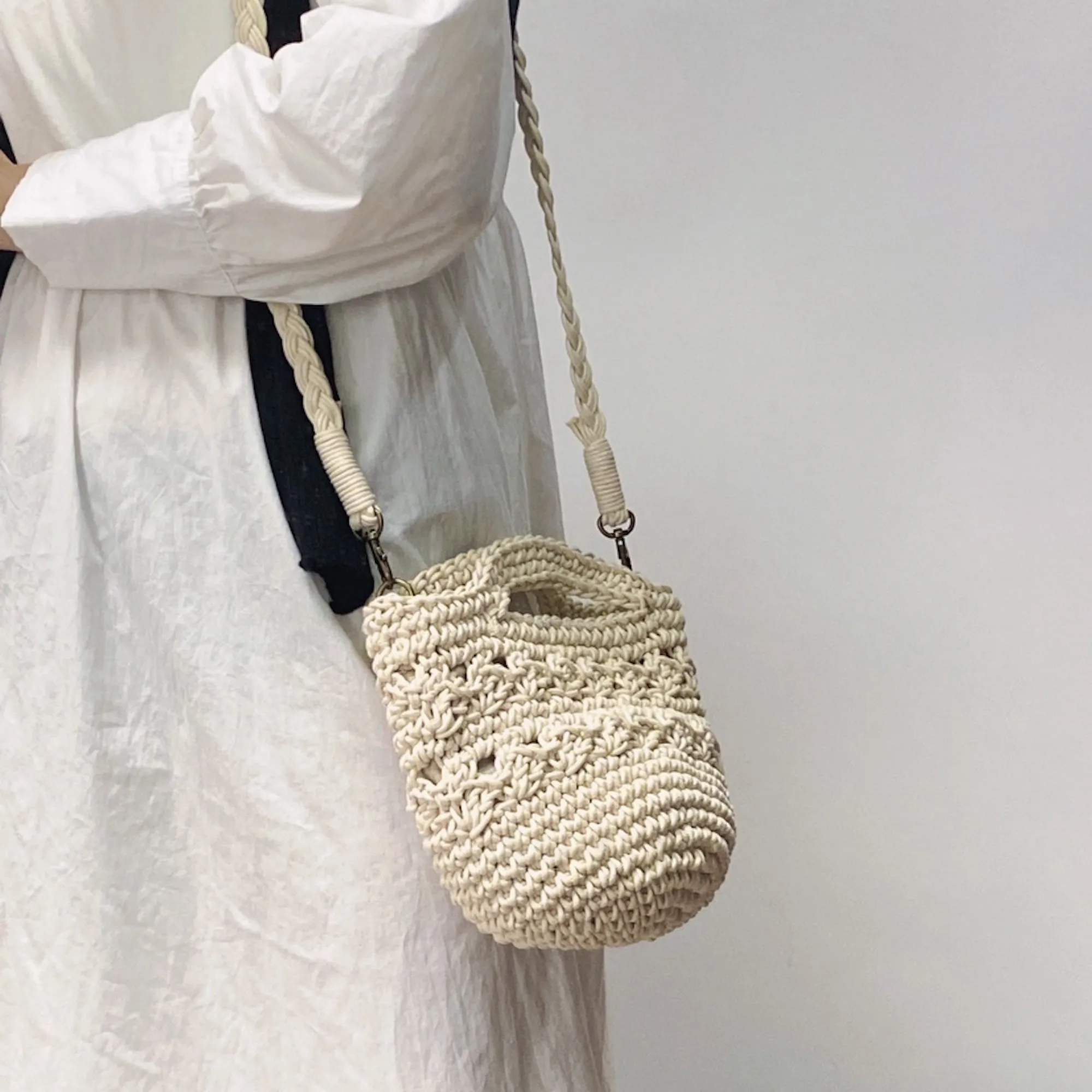 Elena Handbags Retro Crochet Crossbody Bucket Bag