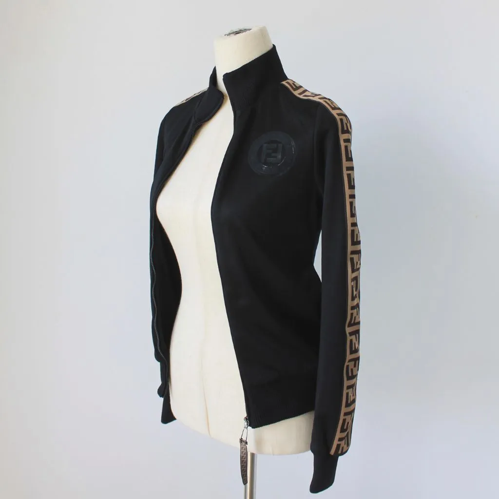 Fendi black zip up with FF zucca print on sleeves