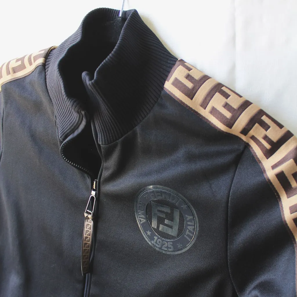 Fendi black zip up with FF zucca print on sleeves