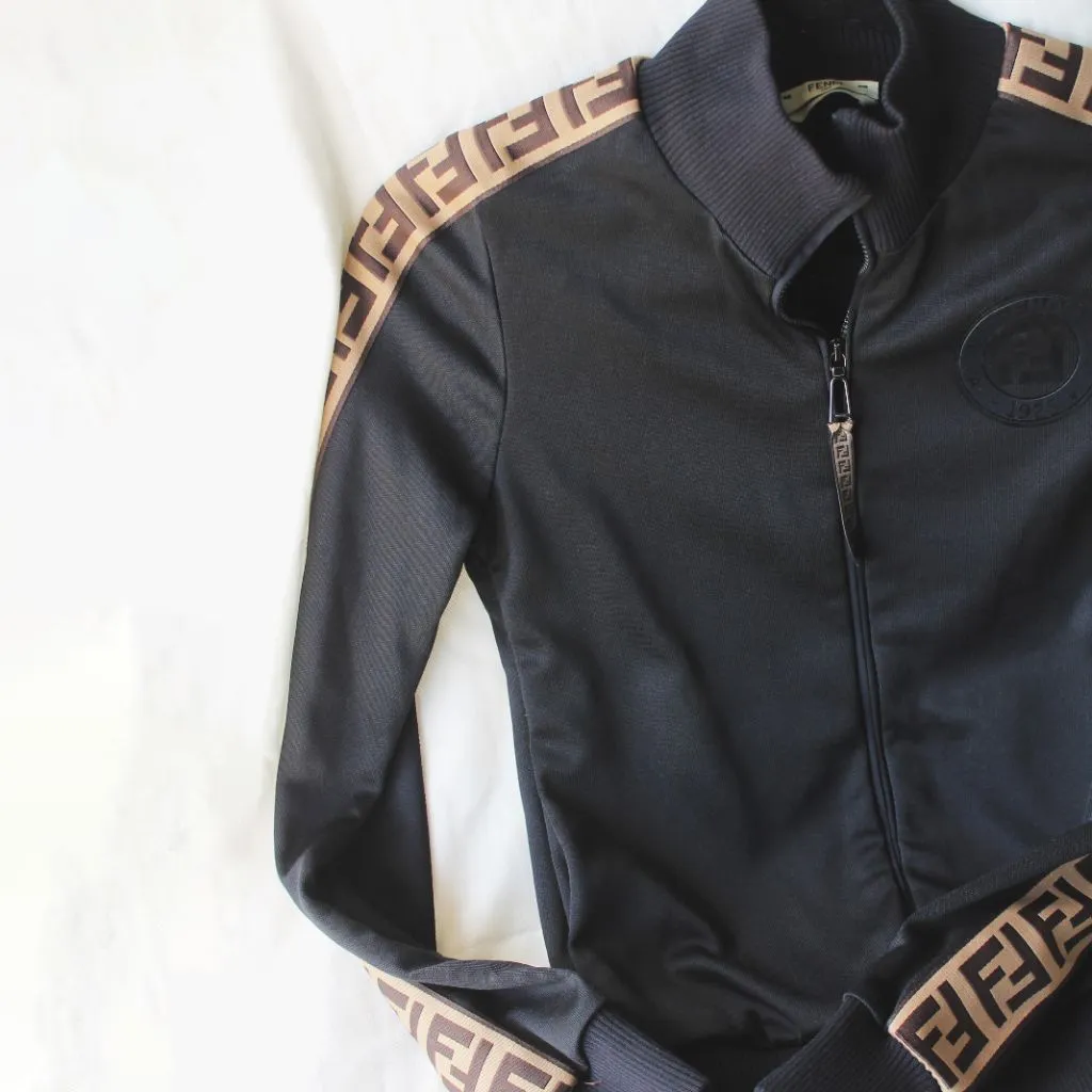 Fendi black zip up with FF zucca print on sleeves