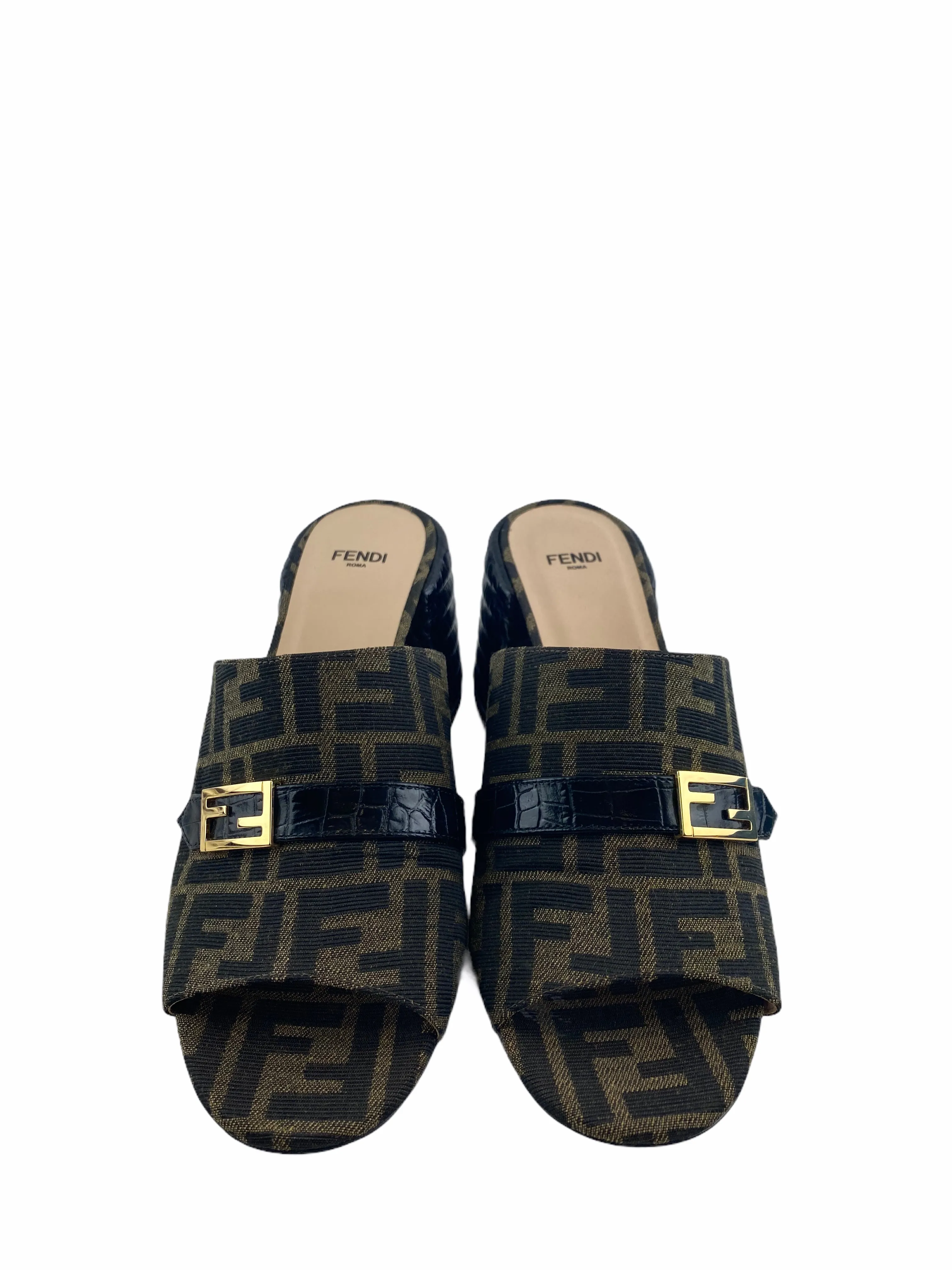 Fendi Brown Fabric Heel Mules - EU 40 / uk 7