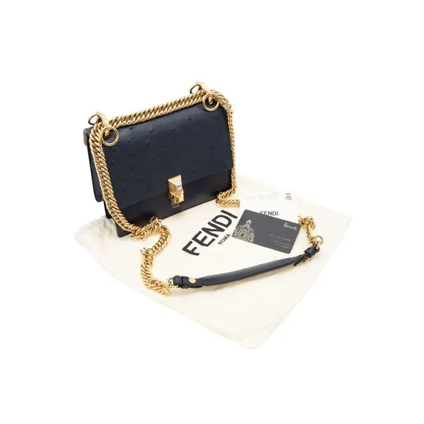 FENDI Crossbody Kan I Ostrich Leather Shoulder Bag