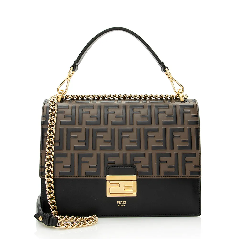 Fendi FF Embossed Calfskin Kan I Medium Shoulder Bag (SHF-21719)