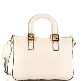 FENDI FF Handle Tote Zucca Embossed Leather Small