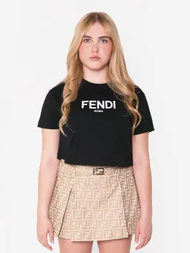 Fendi Girls Cropped Logo T-Shirt in Black