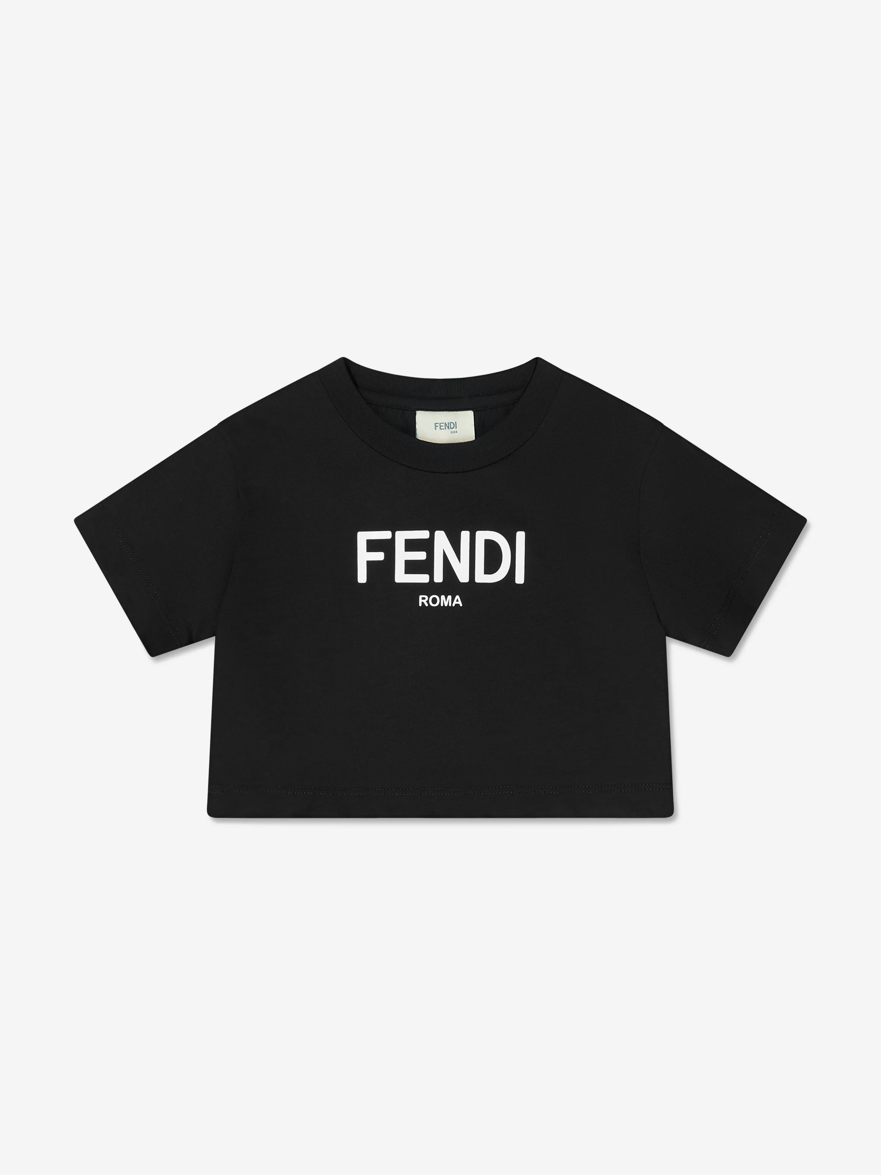 Fendi Girls Cropped Logo T-Shirt in Black