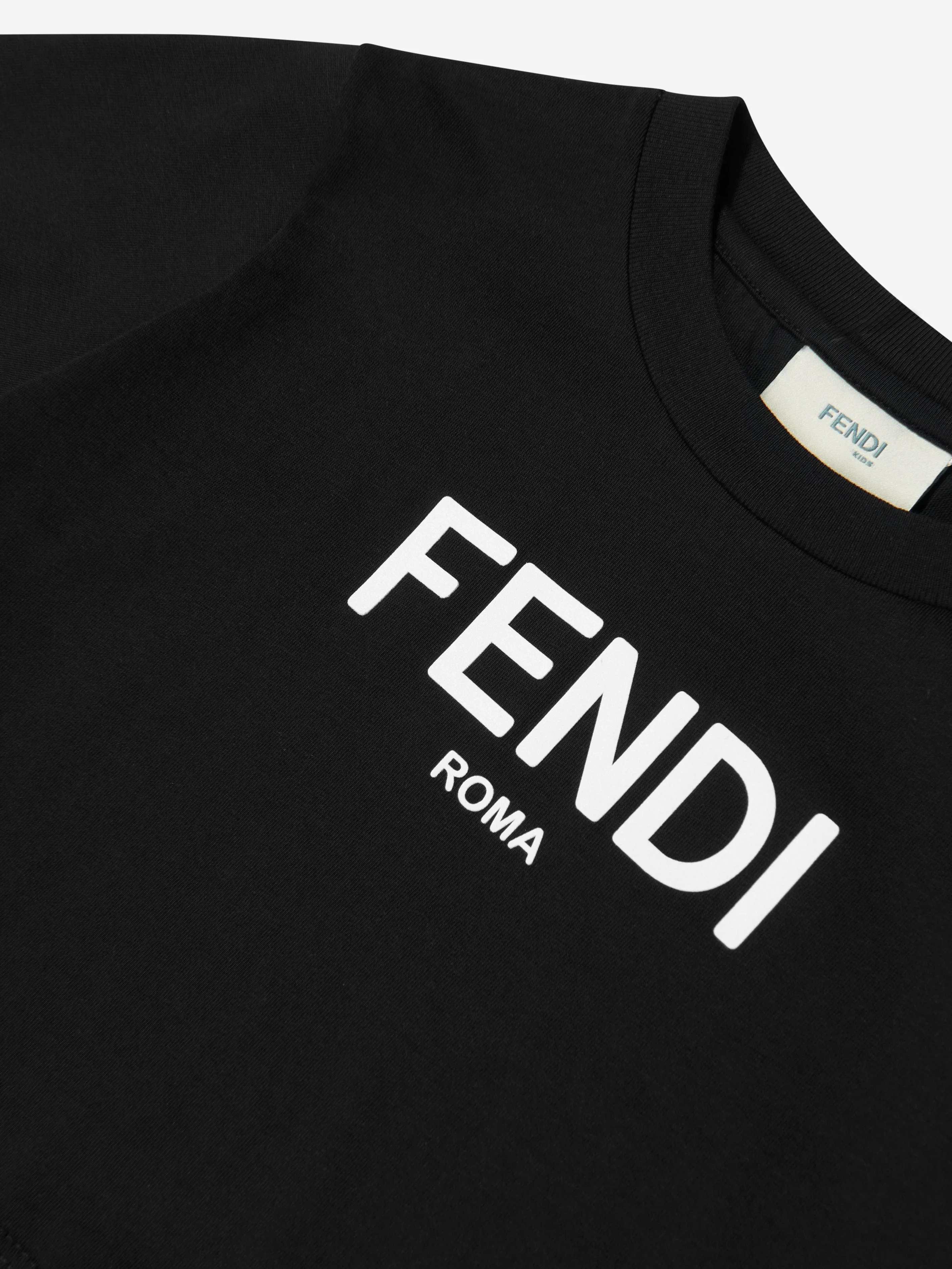 Fendi Girls Cropped Logo T-Shirt in Black