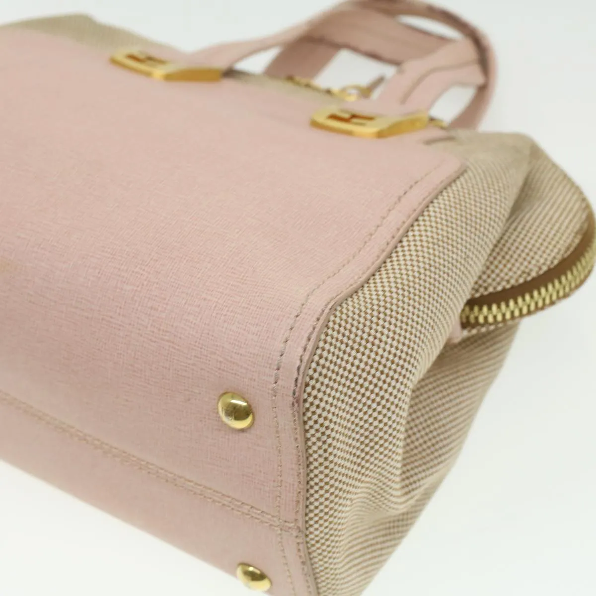 FENDI Hand Bag Leather Canvas 2way Pink Auth bs3819