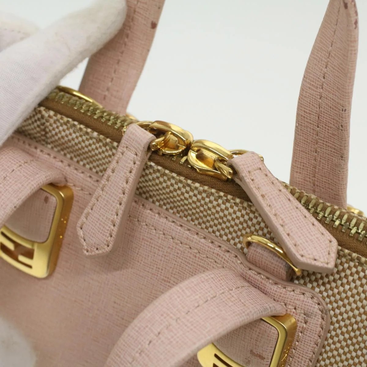 FENDI Hand Bag Leather Canvas 2way Pink Auth bs3819