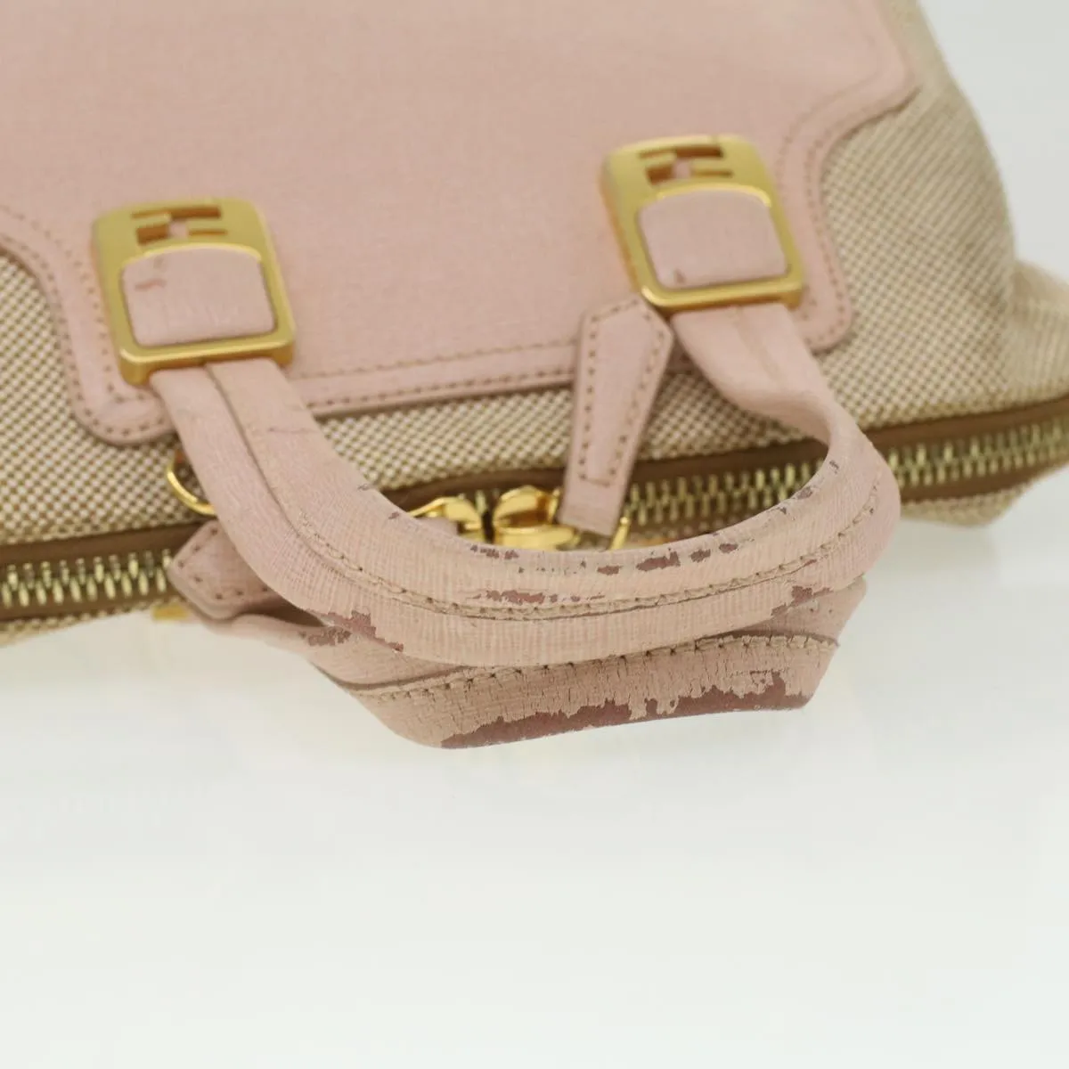 FENDI Hand Bag Leather Canvas 2way Pink Auth bs3819