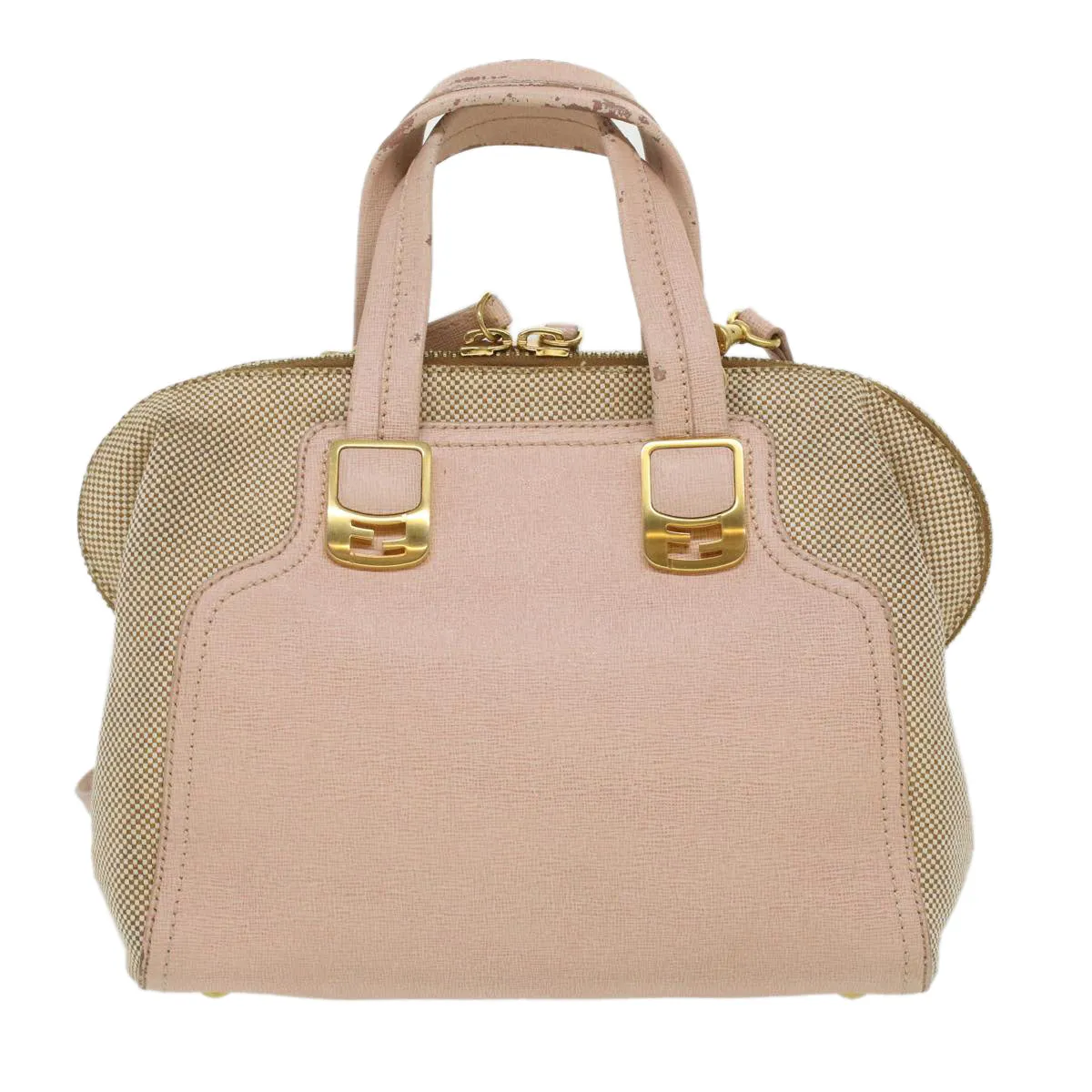 FENDI Hand Bag Leather Canvas 2way Pink Auth bs3819