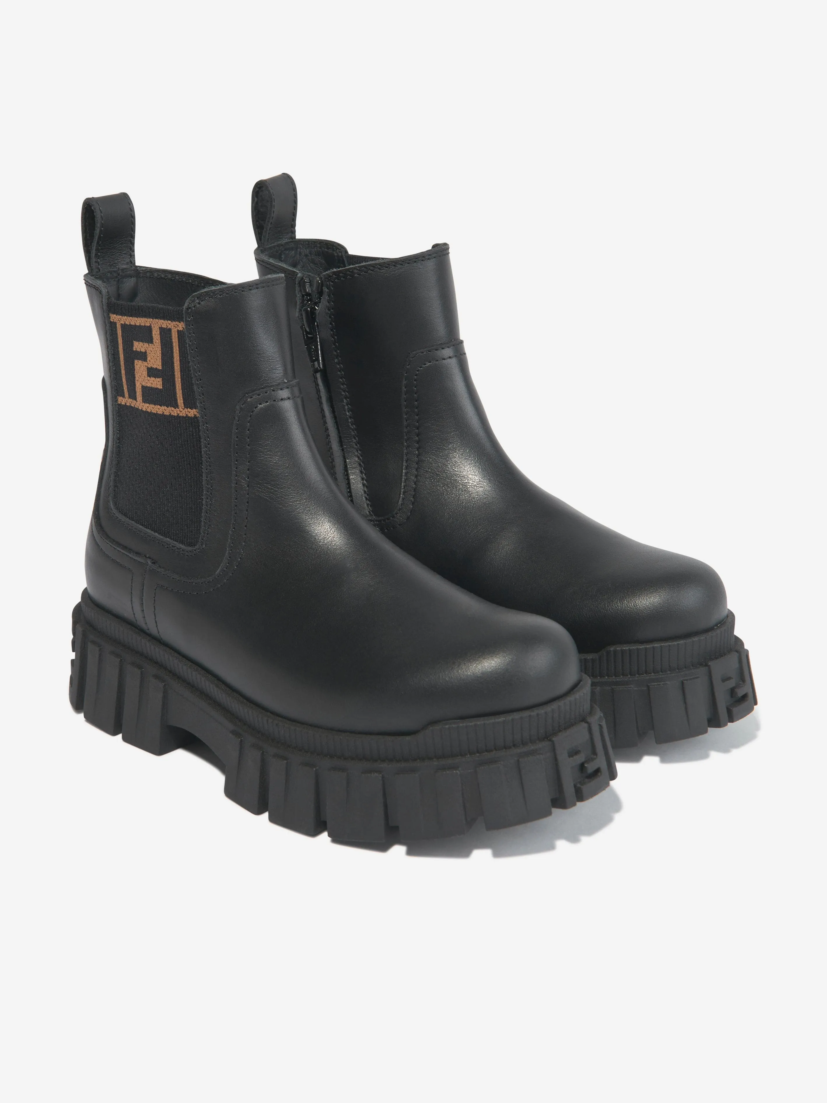 Fendi Kids Leather Biker Boots in Black