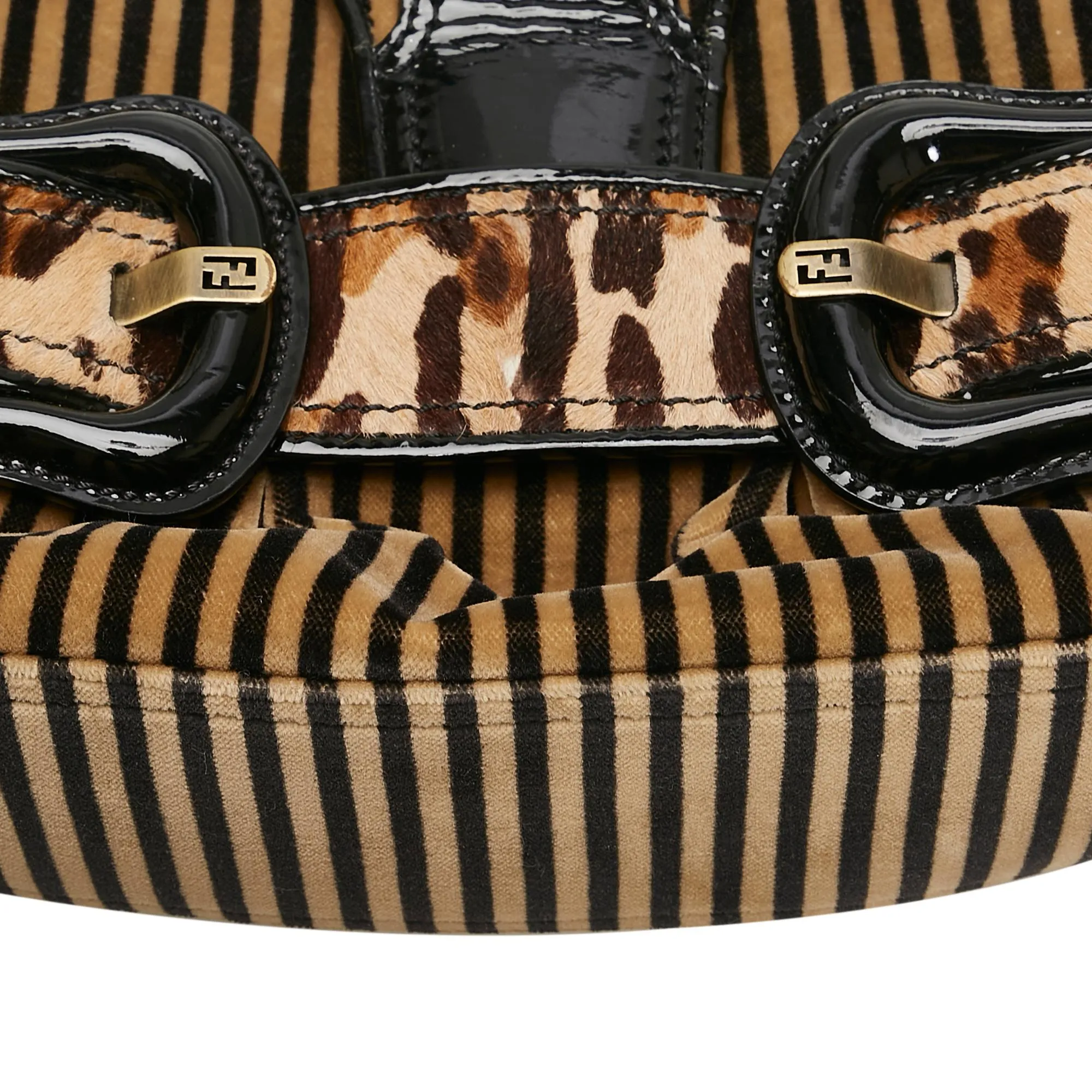 Fendi Striped Velvet B Bis Bag (SHG-37726)