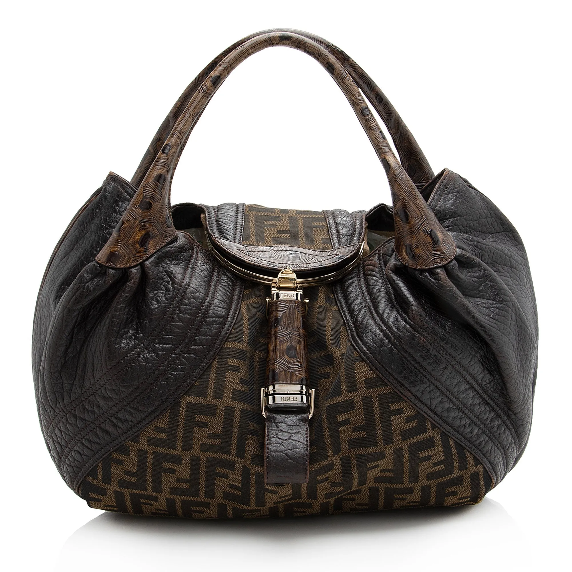 Fendi Tortuga Leather Zucca Spy Satchel (SHF-22711)