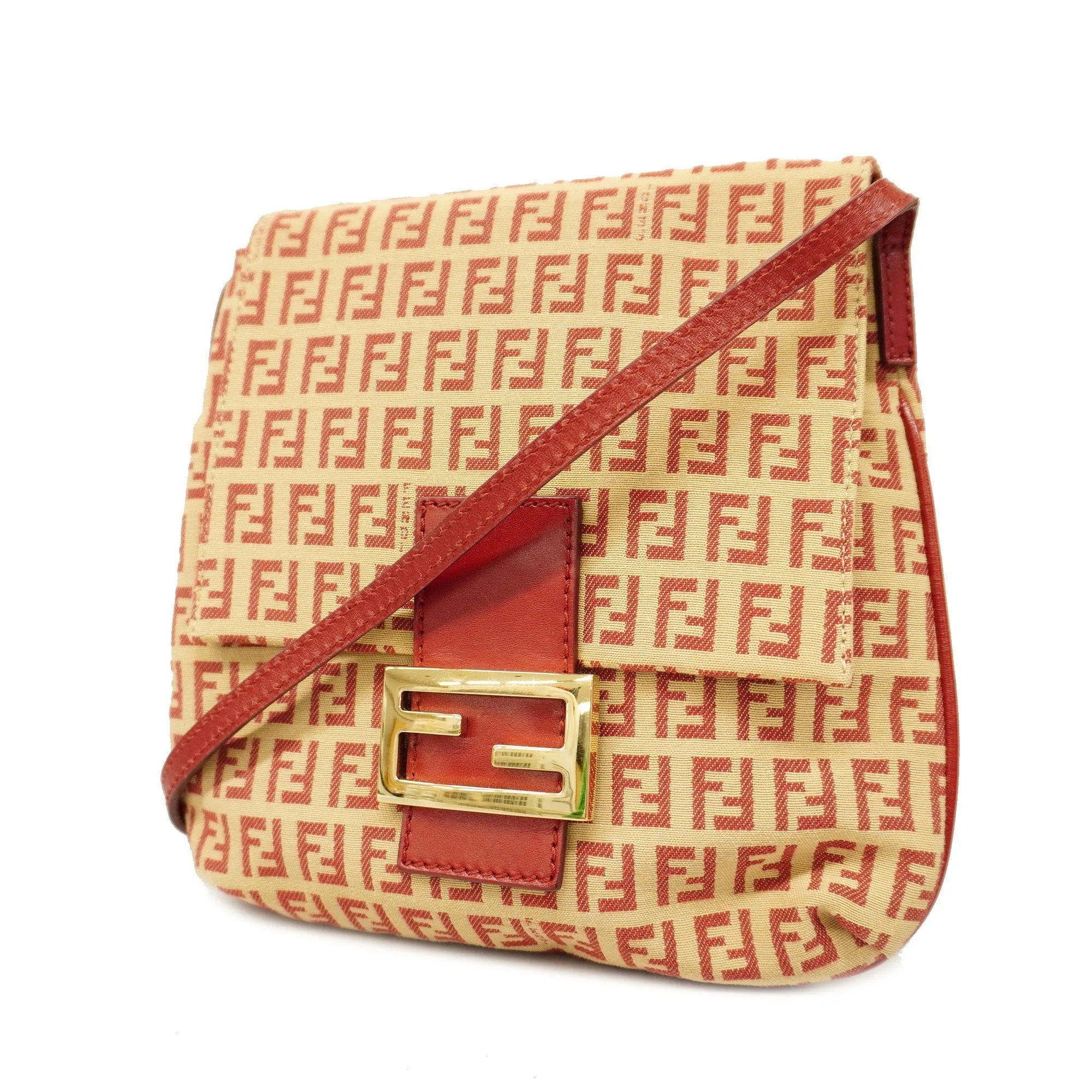 FENDI  Zucchino Shoulder Bag Women's Canvas Shoulder Bag Beige,Red Color