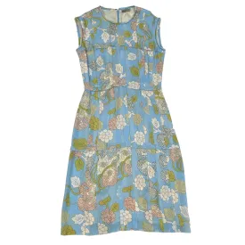 Floral Blue Silk Dress - M