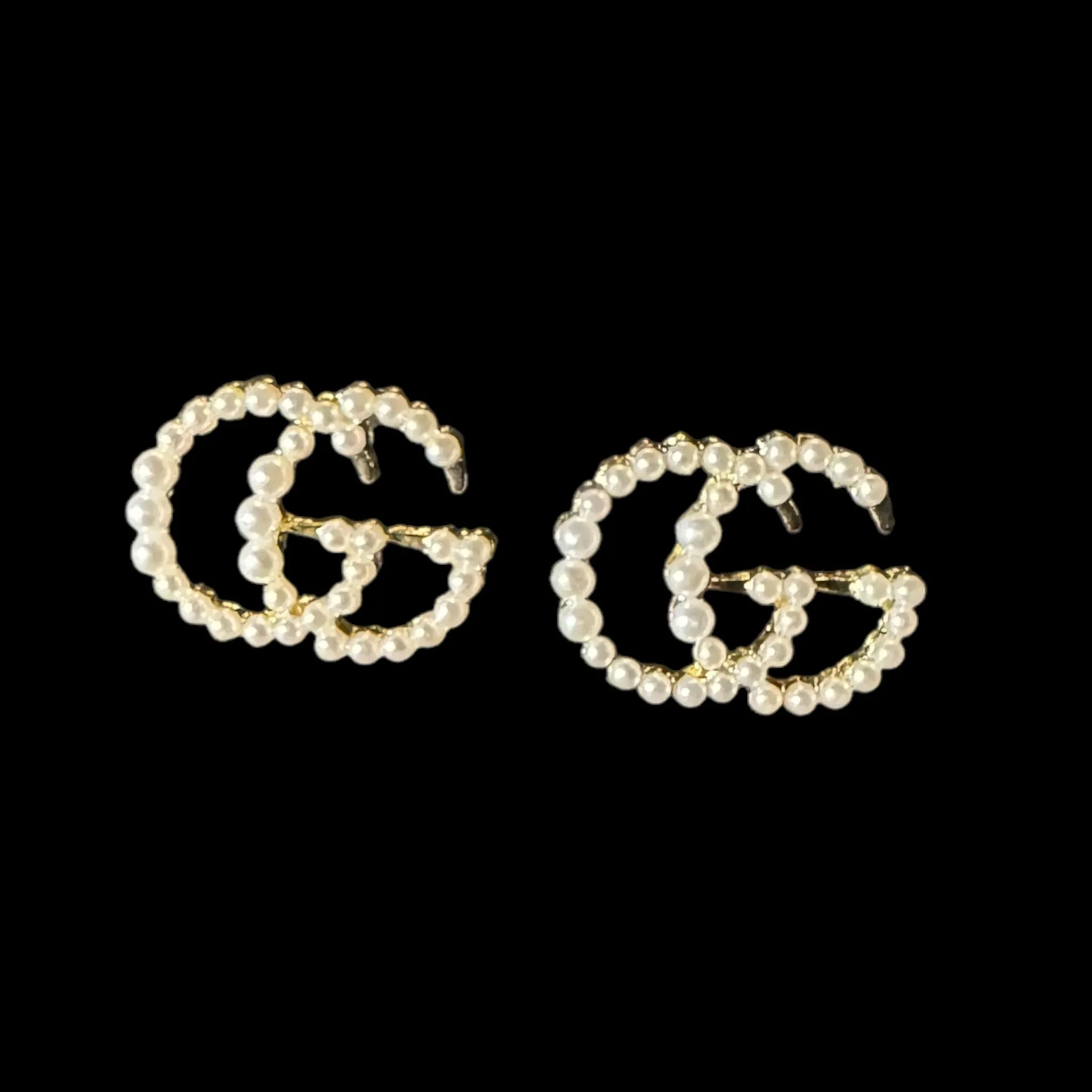 G Inspired Pearl Stud Earrings -Gold