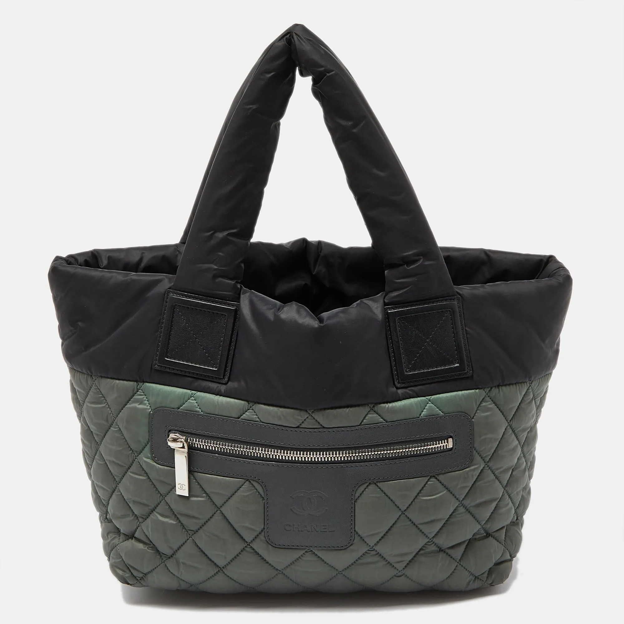 Green/Grey Quilted Nylon Coco Cocoon Tote