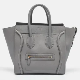 Grey Leather Mini Luggage Tote