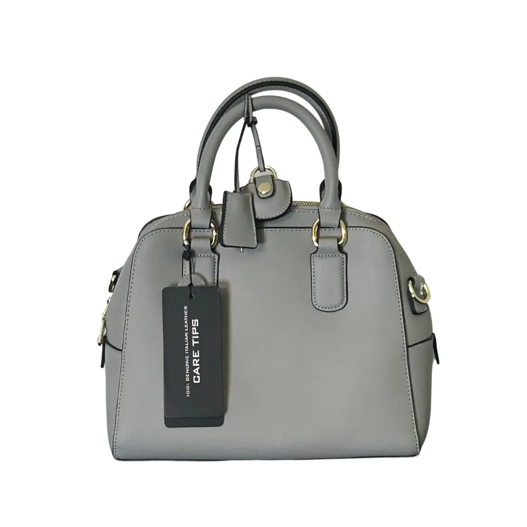 Grey Leather Tote Bag with Gold Detail