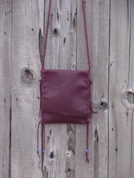 Handmade leather handbag in burgundy , simple crossbody bag , phone bag