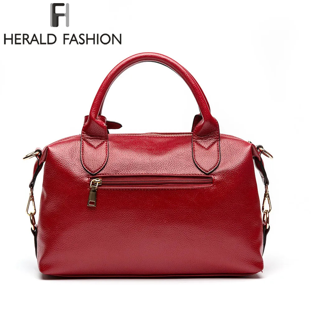 Herald Fashion Solid Women Pillow Handbag Soft PU Leather Women Top-Handle Bag Tote Shoulder Bag Large Capacity