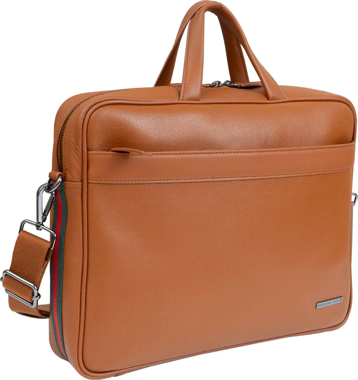 Hey Handsome 18" Pebble Grain Genuine Leather Briefcase - British Tan