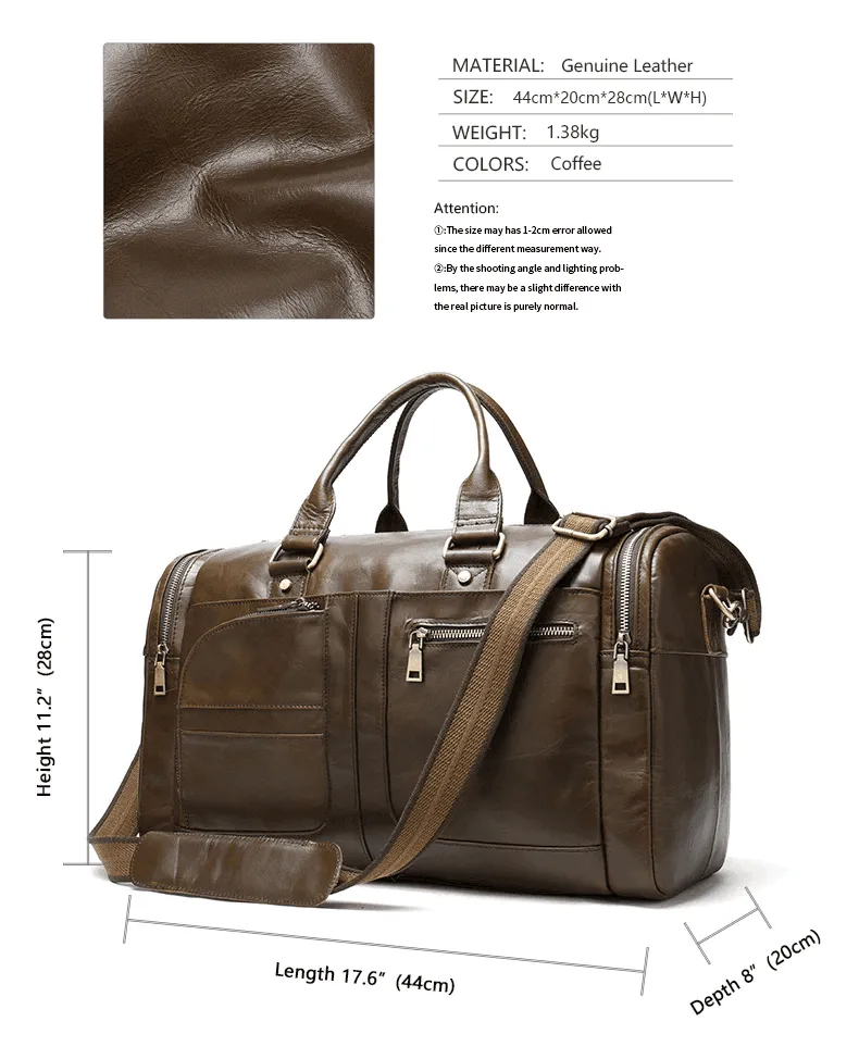 High Quality Soft Leather Travel Duffel Bag Weekender