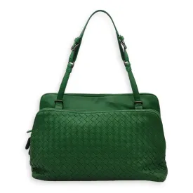 Intrecciato Green Shoulder Bag in Nappa Leather, Brunito hardware