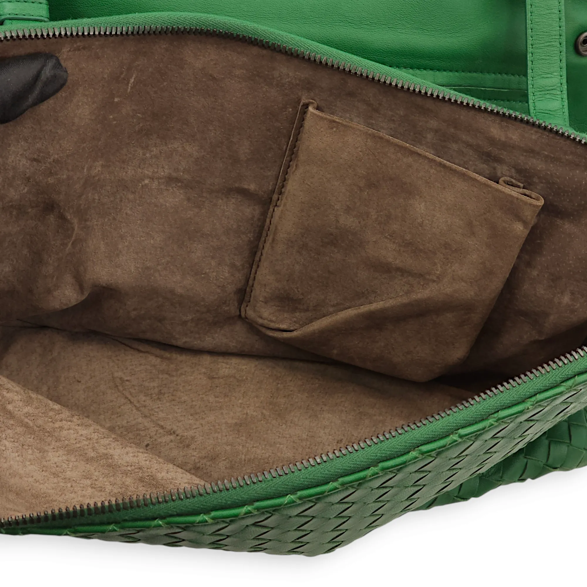 Intrecciato Green Shoulder Bag in Nappa Leather, Brunito hardware