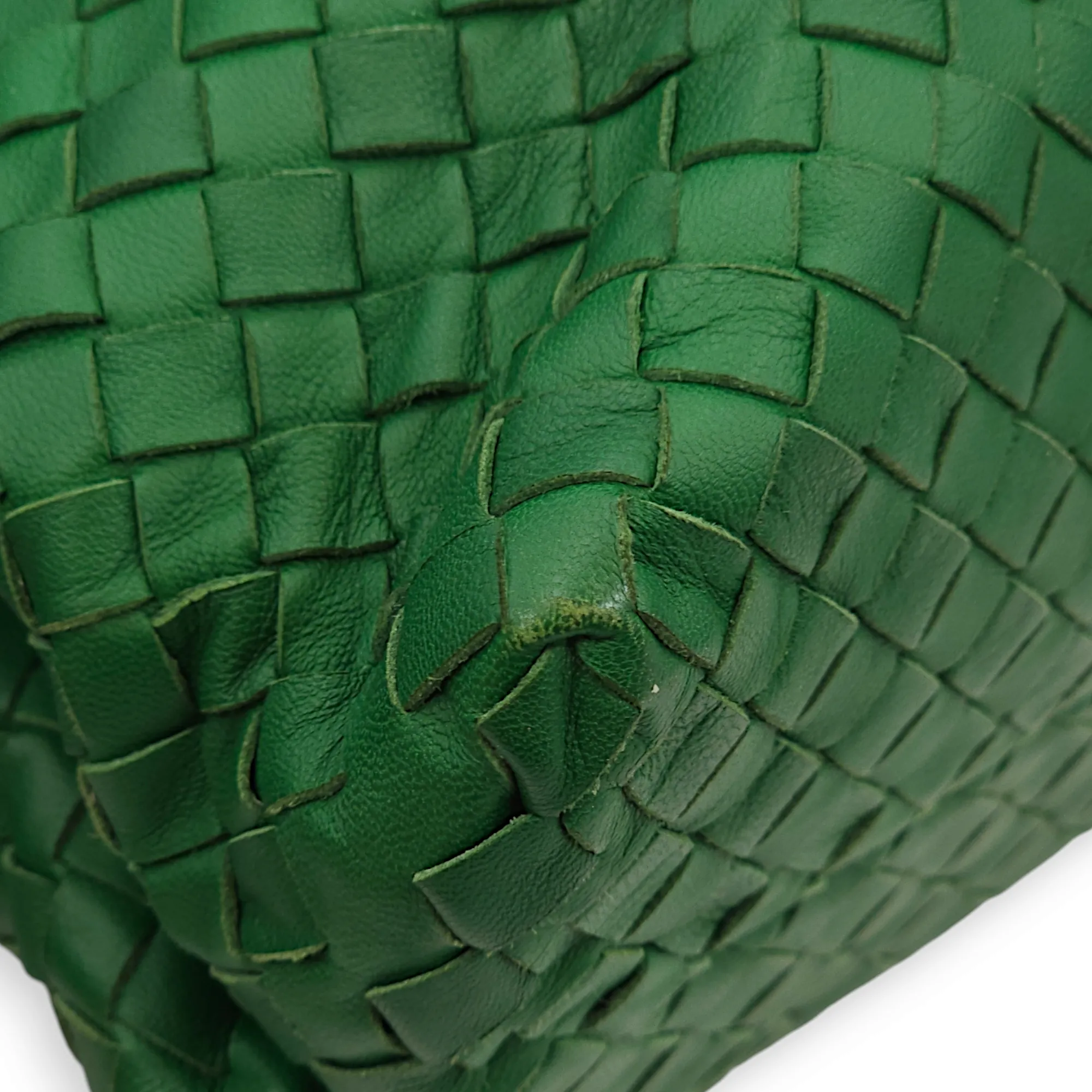 Intrecciato Green Shoulder Bag in Nappa Leather, Brunito hardware