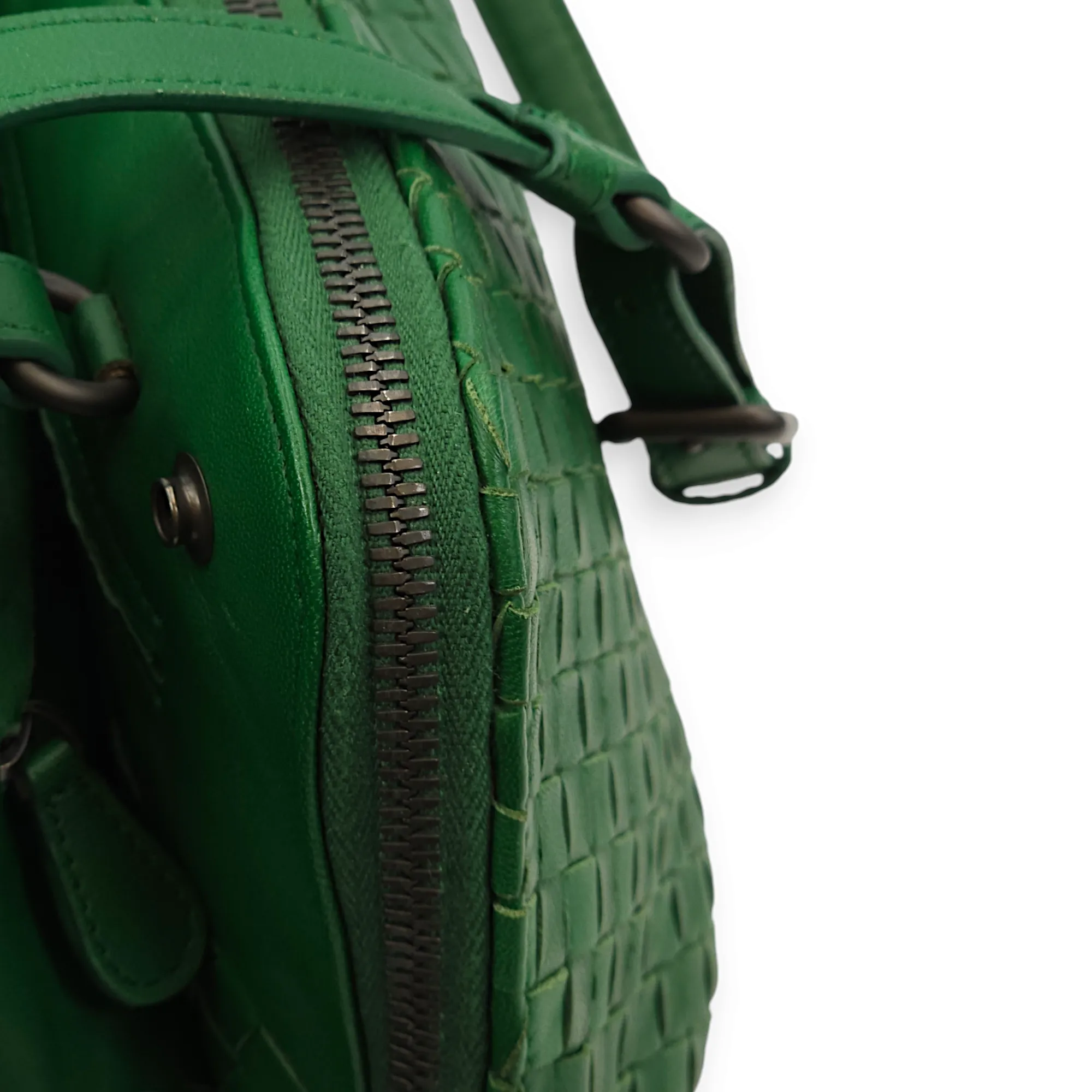 Intrecciato Green Shoulder Bag in Nappa Leather, Brunito hardware